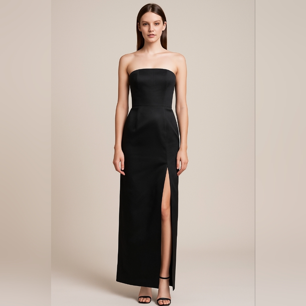 Sara Battaglia Strapless Black Satin Gown Size 40 (NWT, Minor Flaws)